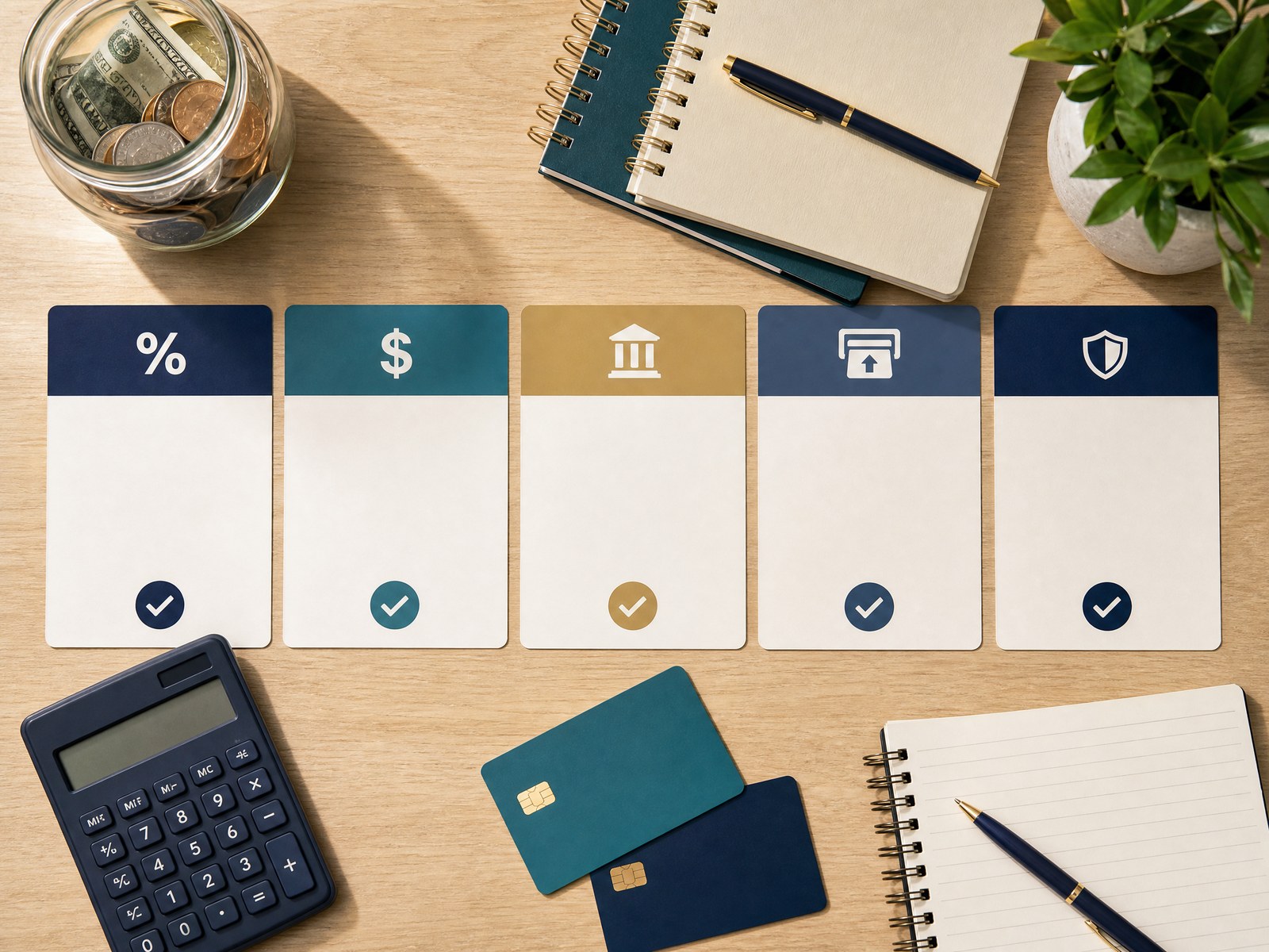 Savings-account comparison table showing APY, fees, minimum balance, and access