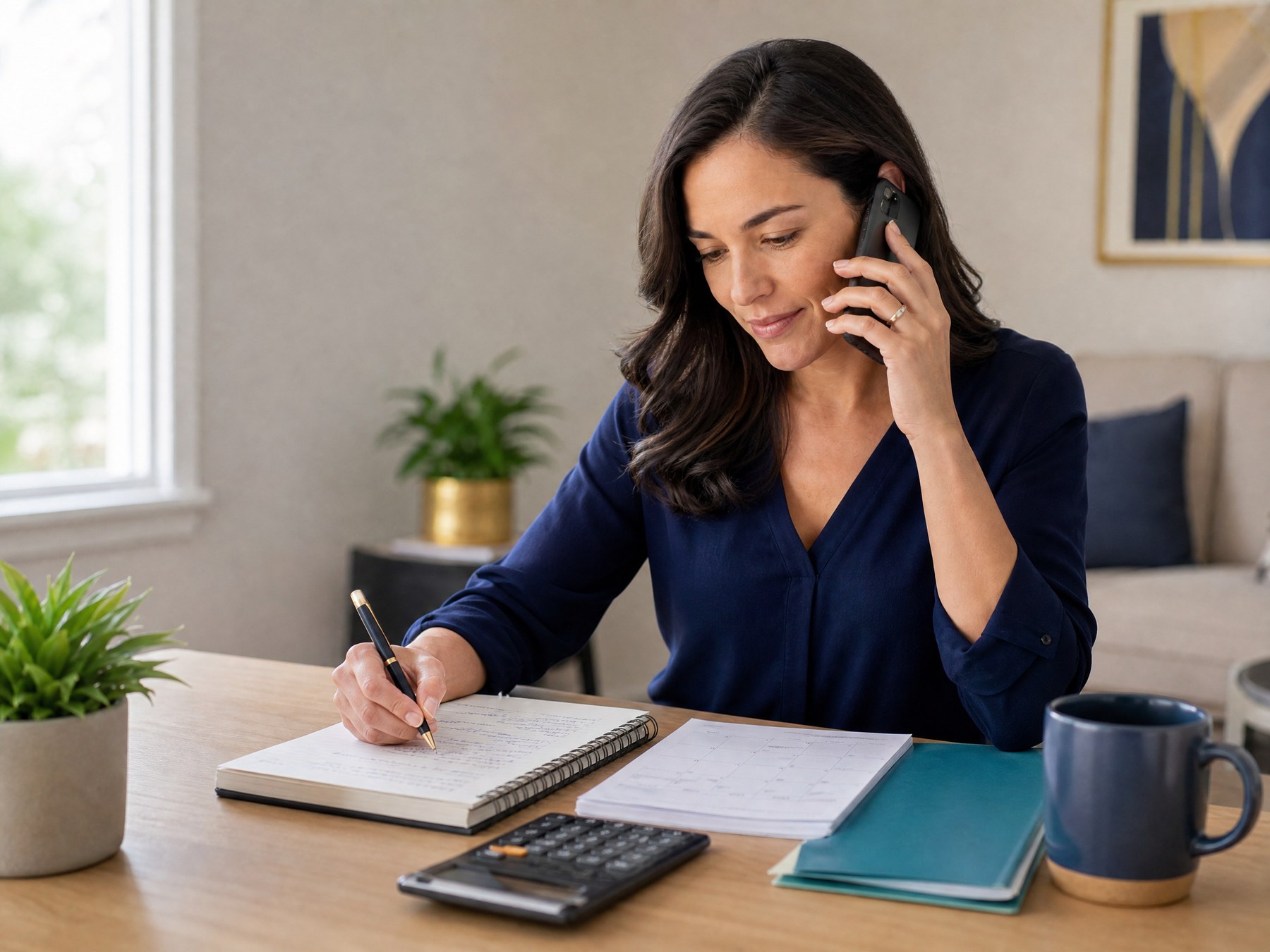 Person calling a credit-card issuer while reviewing a written payment plan