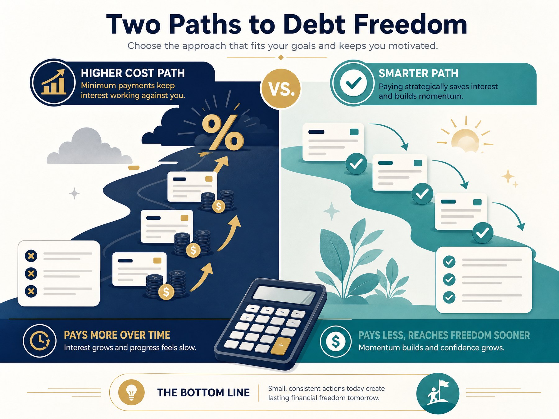 debt-methods-infographic-1 - Finance Clif Side-by-side debt avalanche and debt snowball comparison showing target, benefit, and trade-off