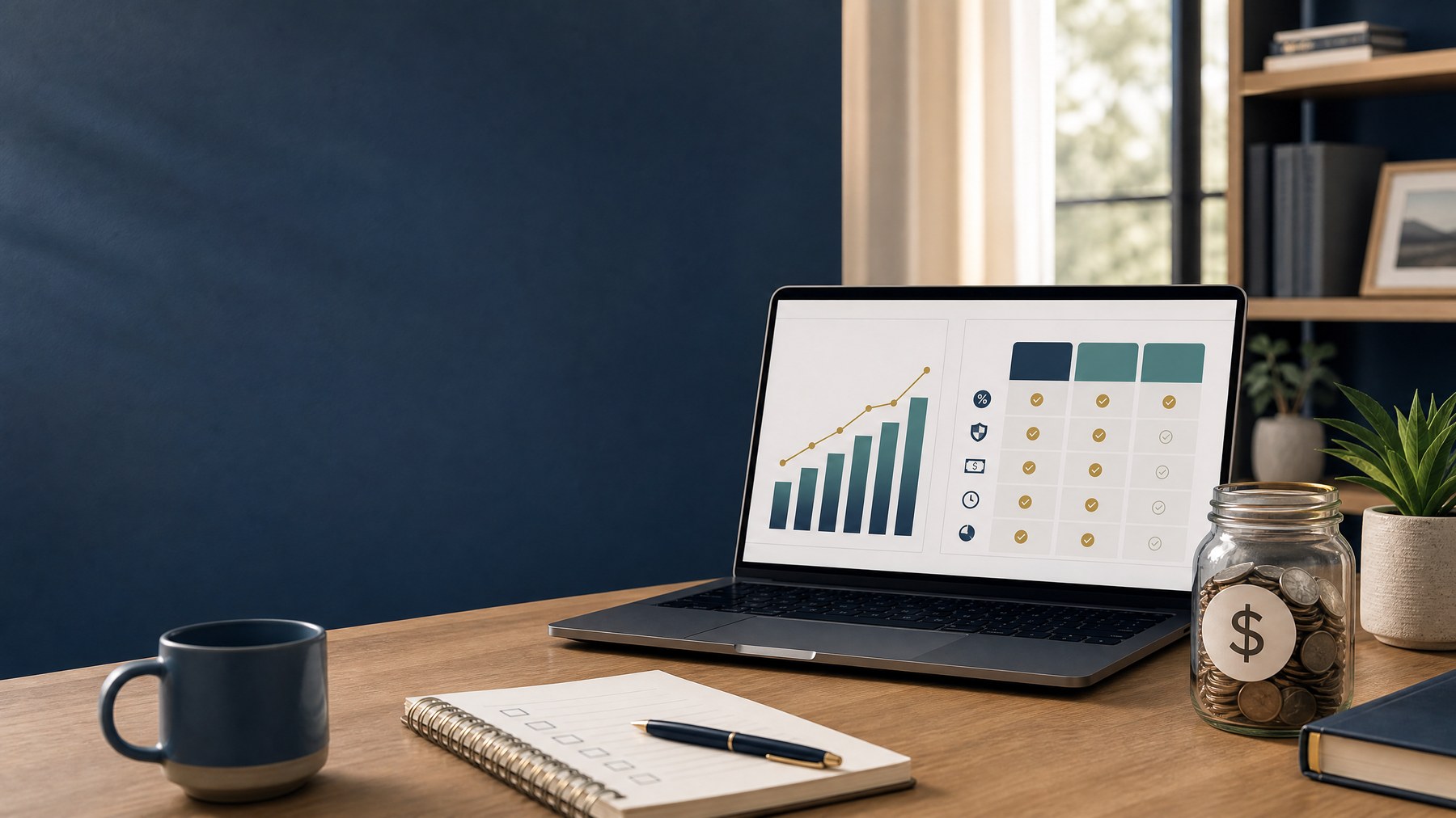 A borrower comparing high-yield savings account rates and requirements at a desk