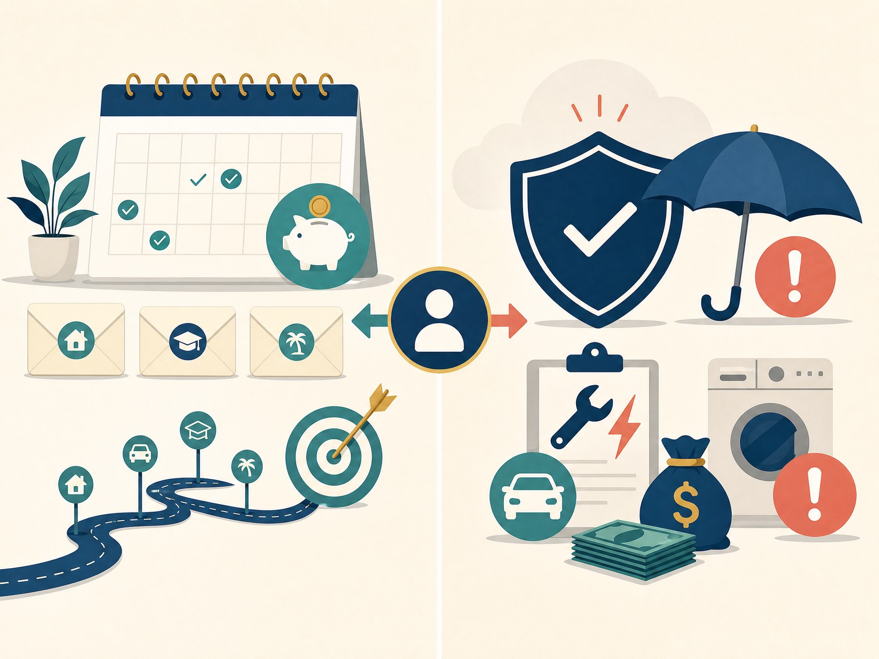 Sinking fund versus emergency fund comparison showing planned and unplanned expenses